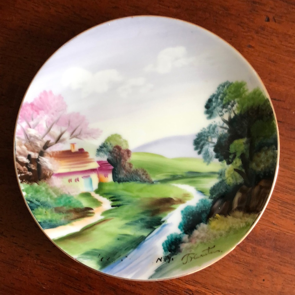Vintage Hand Painted Porcelain Wall Plate Japan